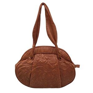 Bebgmaxazria Brown Decorative Embossed Faux Leather Shoulder Bag